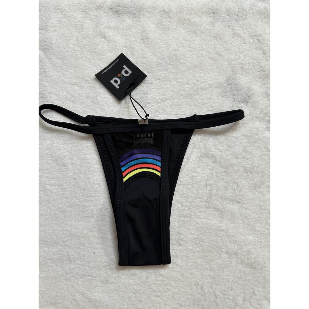 Pacific & Driftwood Taste the Rainbow Bikini Bottom Black Womans XS NWT